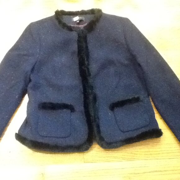 Navy Tweed Lady Jacket Edged with Navy Faux Fur - Picture 4 of 7